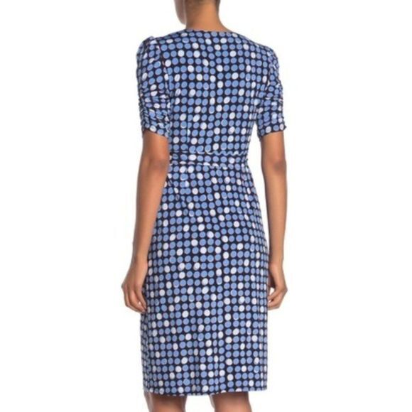 NEW Eliza J Dot Print Ruched Half Sleeve Dress - Picture 2 of 2